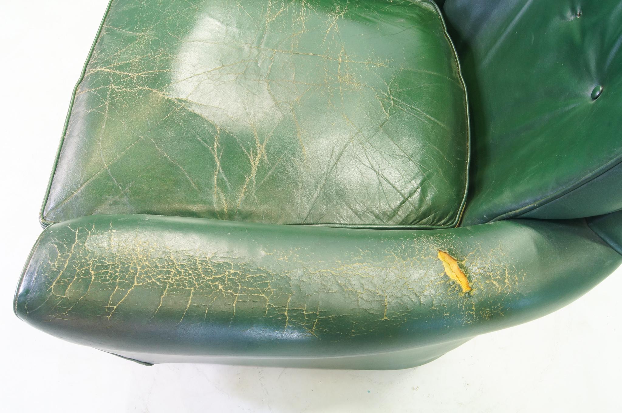 Green Leather Club Chairs, Set of 2, Raw Green Leather 8