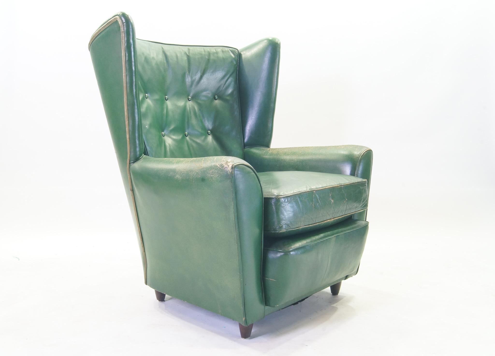 Green Leather Club Chairs, Set of 2, Raw Green Leather 2