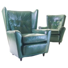Green Leather Club Chairs, Set of 2, Raw Green Leather