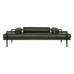 Green Leather Contemporary Daybed with Matte Black Frame by Luteca