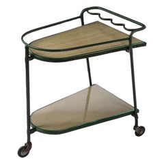 Green Leather Covered Bar Cart by Jacques Adnet, France, 1950s