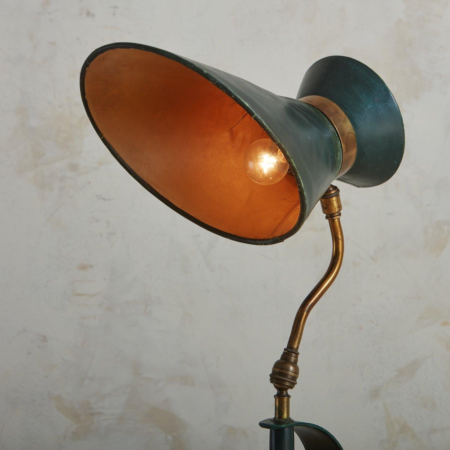 Mid-Century Modern Green Leather Desk Lamp in the Style of Jacques Adnet, France 1950s For Sale
