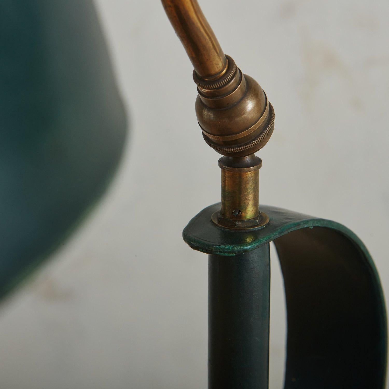 Green Leather Desk Lamp in the Style of Jacques Adnet, France 1950s For Sale 2