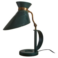 Vintage Green Leather Desk Lamp in the Style of Jacques Adnet, France 1950s