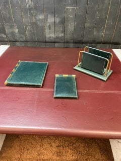 Ensemble de bureau en cuir vert de Jacques Adnet, France, années 1950