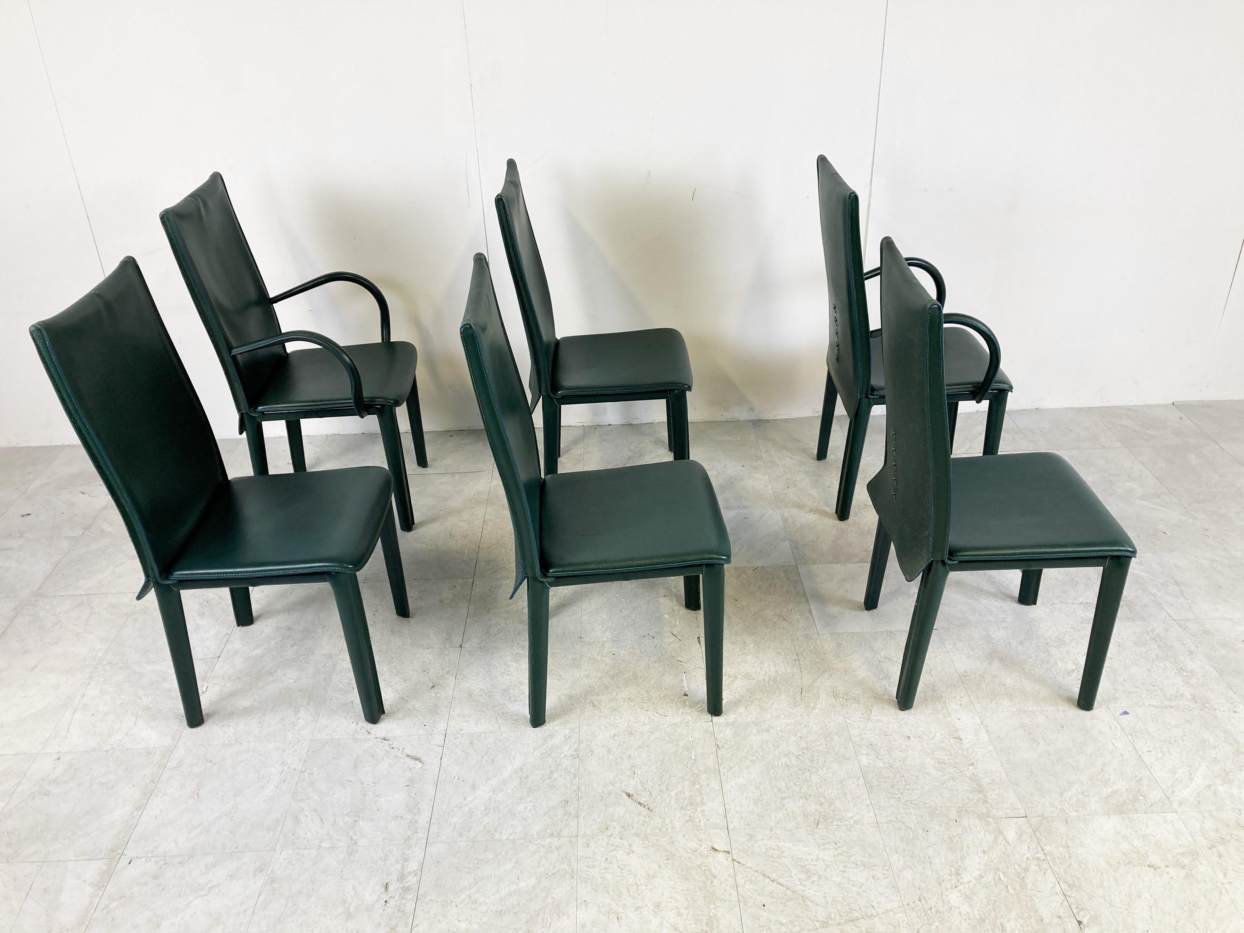 Late 20th Century Green leather dining chairs by Arper italy, 1980s