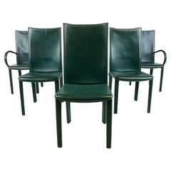 Green leather dining chairs by Arper italy, 1980s