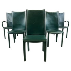 Chaises de salle à manger en cuir vert d'Arper Italie, années 1980