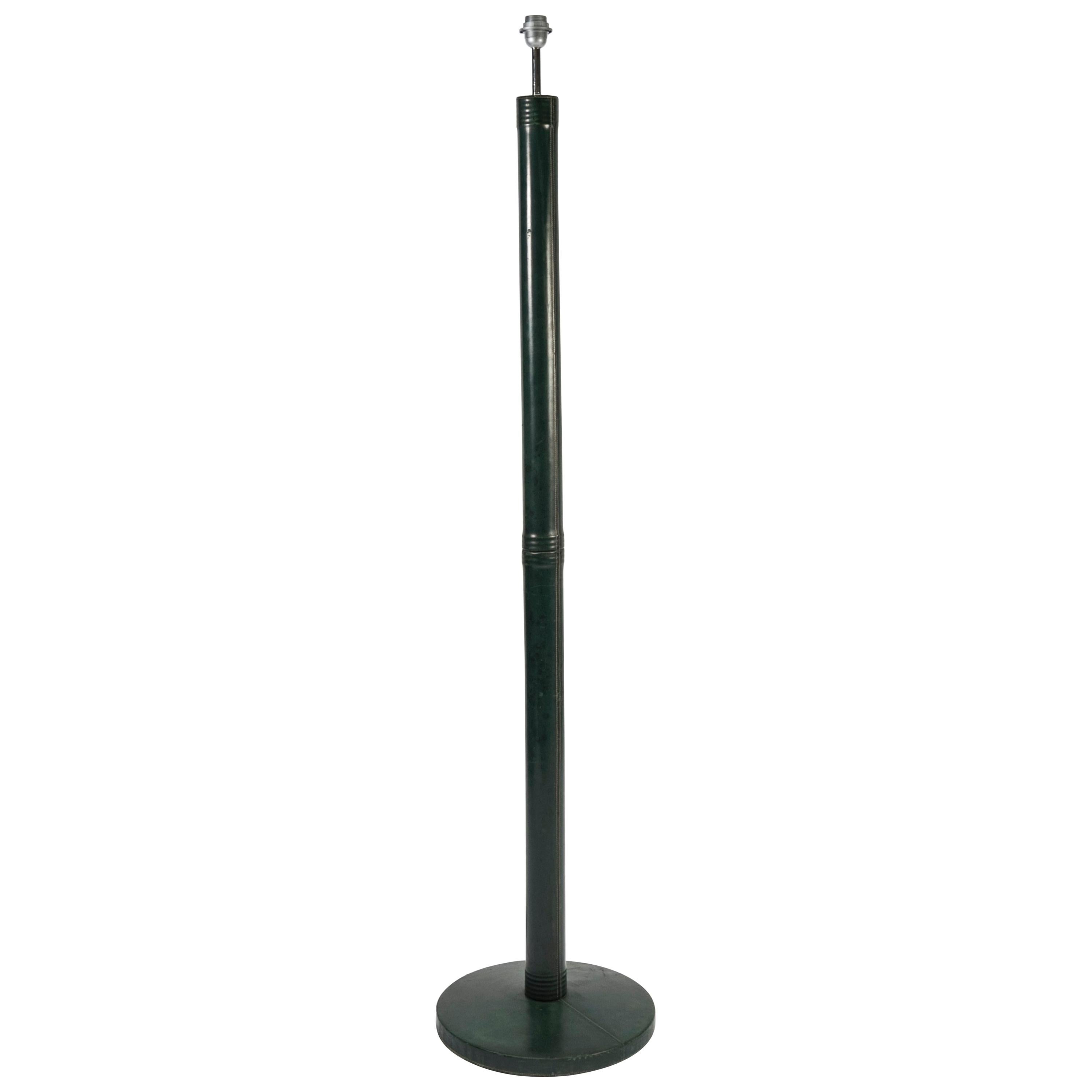 Green Leather Floor Lamp Attributed to Hermes Paris For Sale