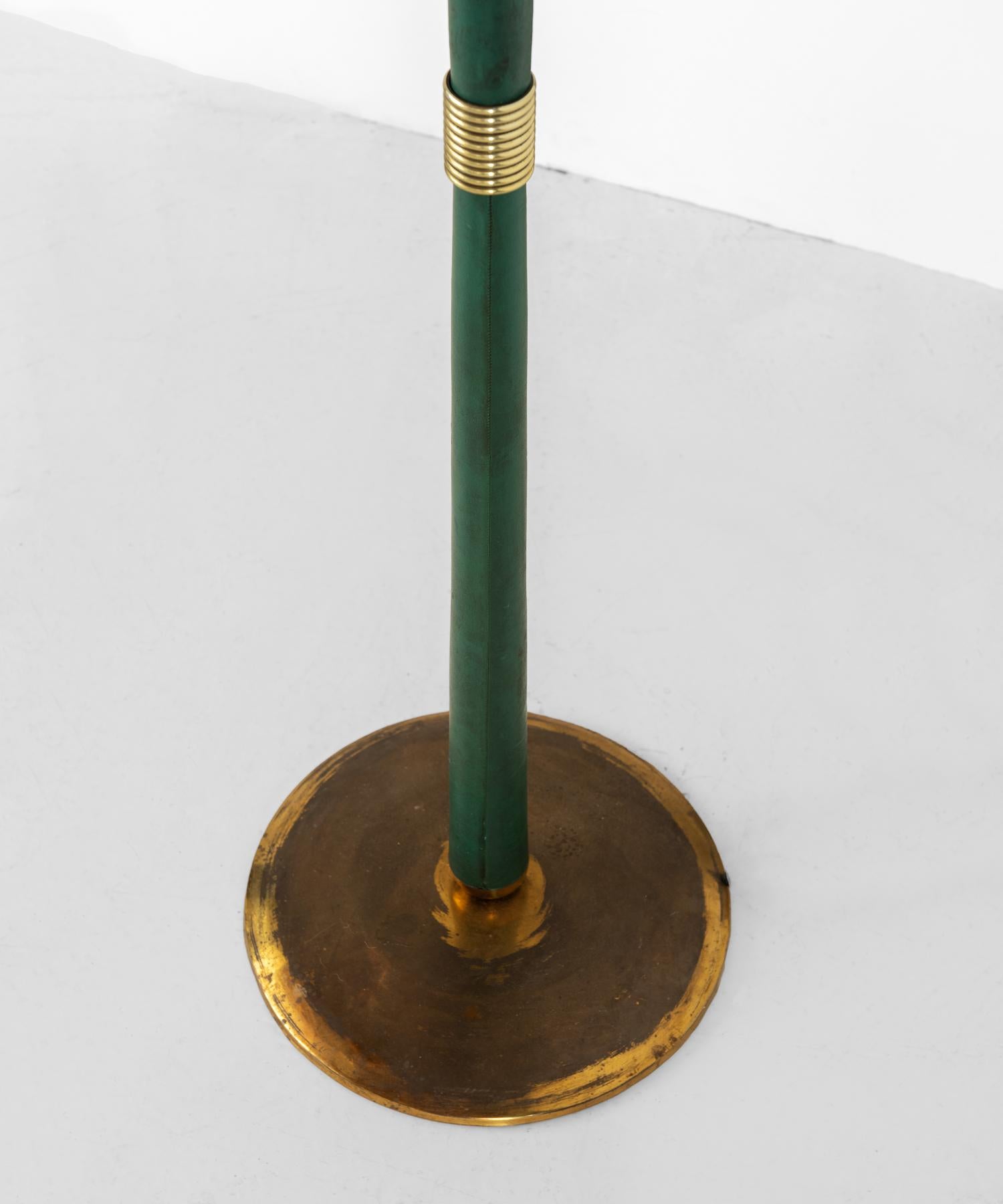 Green Leather Floor Lamp, circa 1950 2