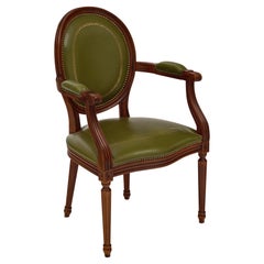 Green Leather French Antique Armchair