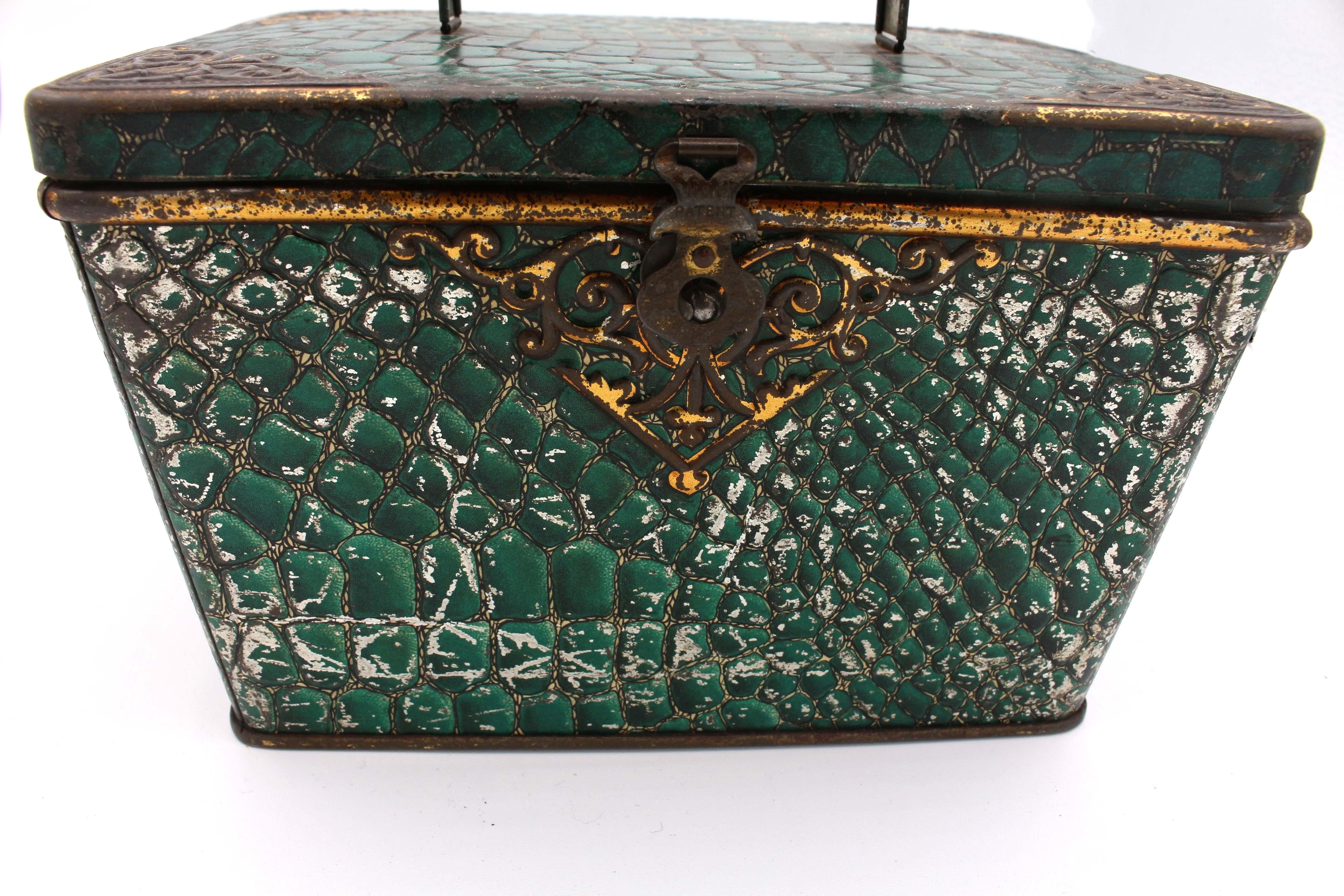 Other Green Leather Huntley & Palmers Travel Box Tin