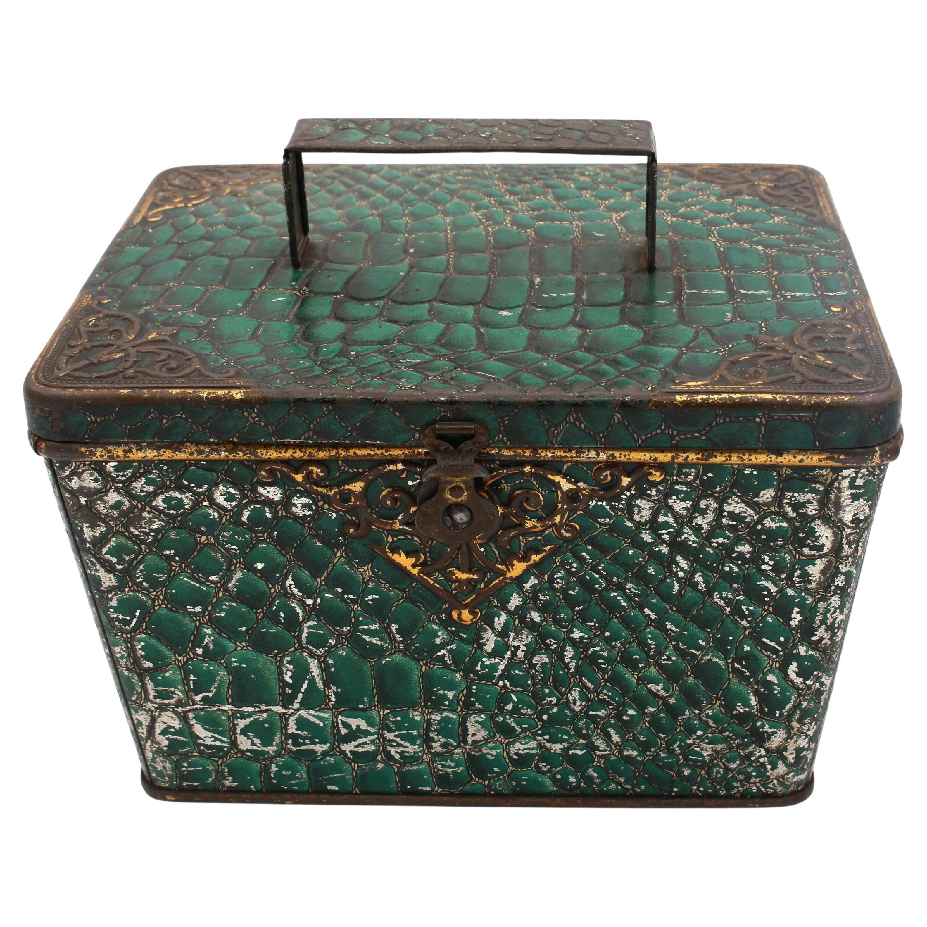 Green Leather Huntley & Palmers Travel Box Tin