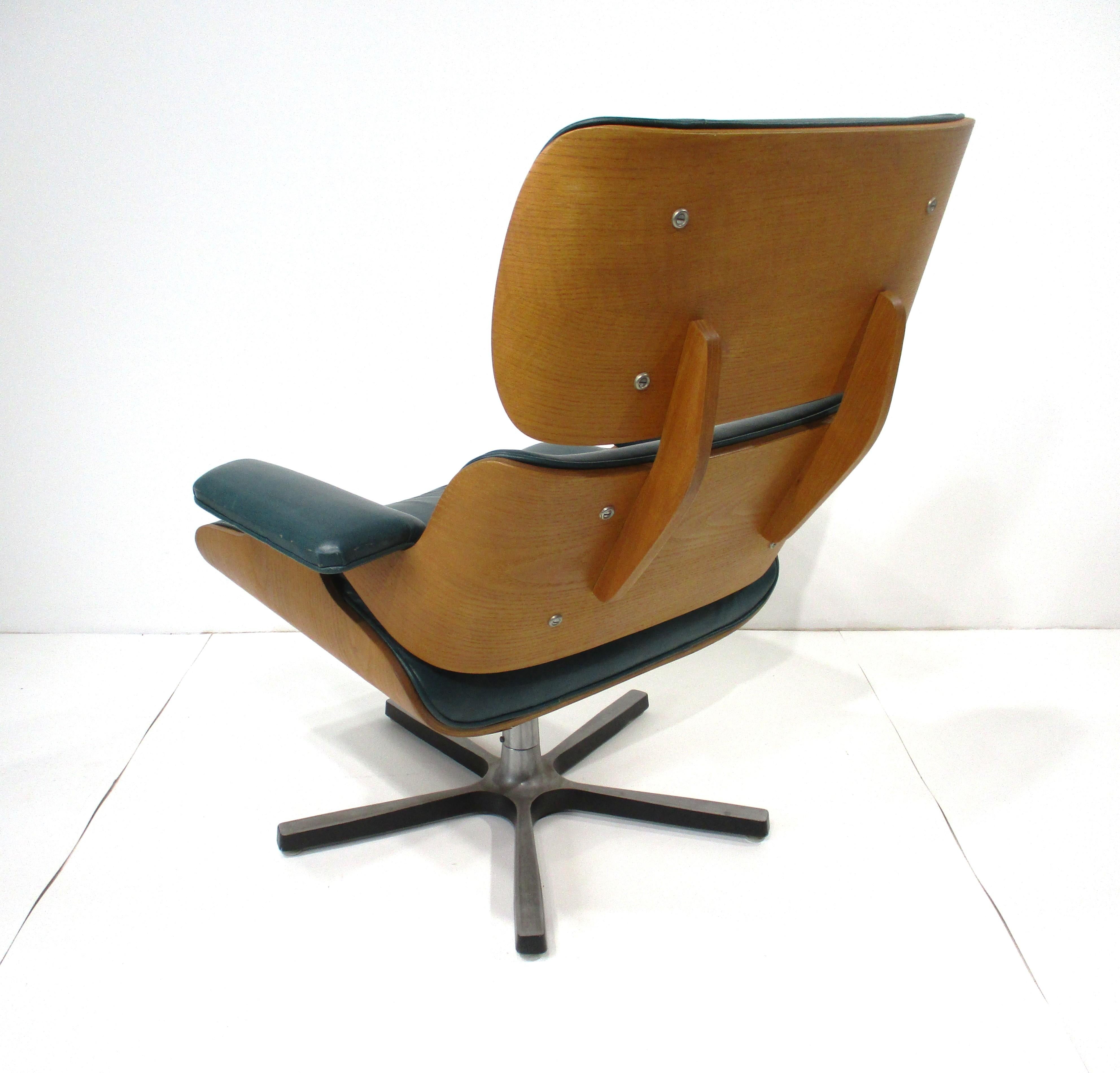 American Eames styled Green Leather Lounge Chair