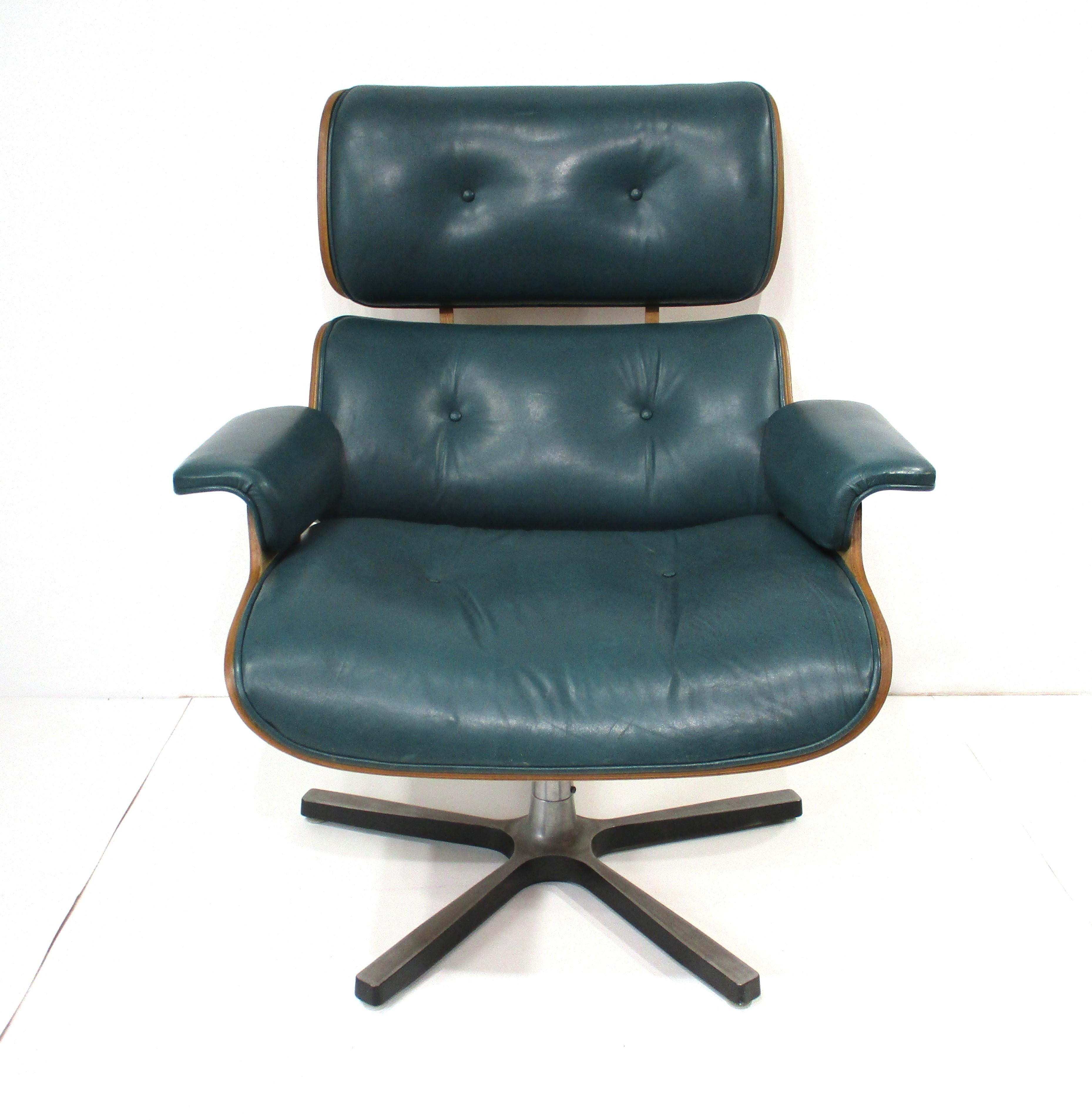Steel Eames styled Green Leather Lounge Chair