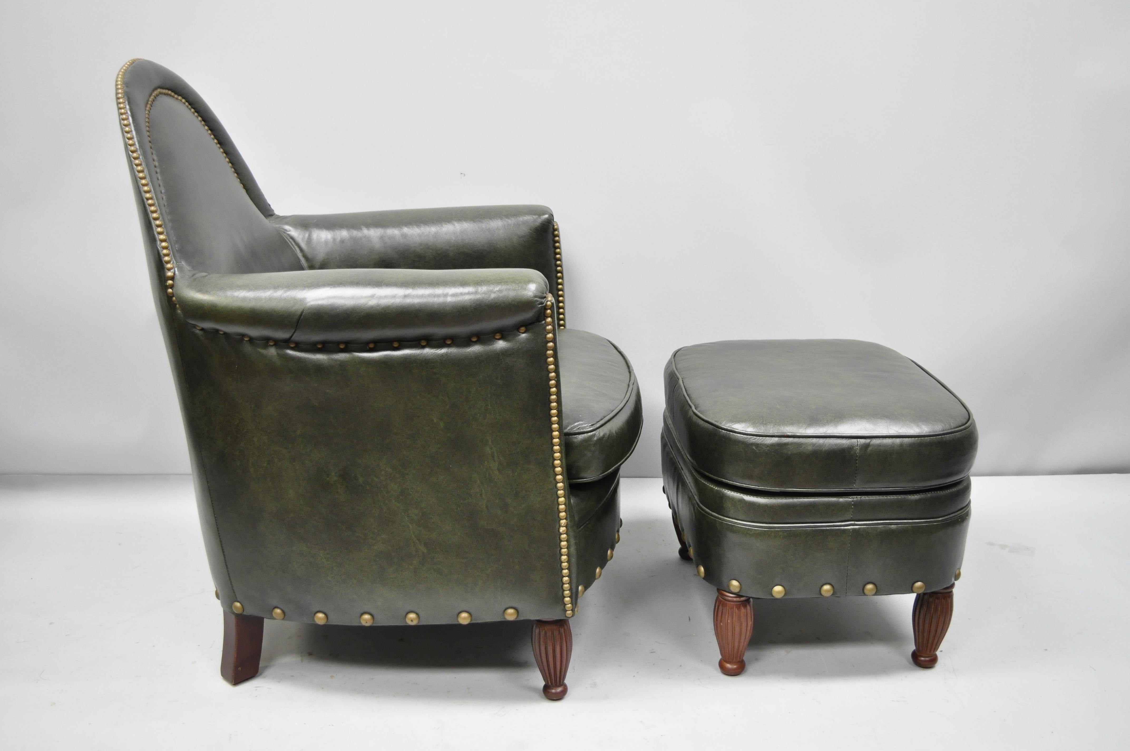 Green Leather Lounge Club Chair Armchair and Ottoman by Bradington Young 3