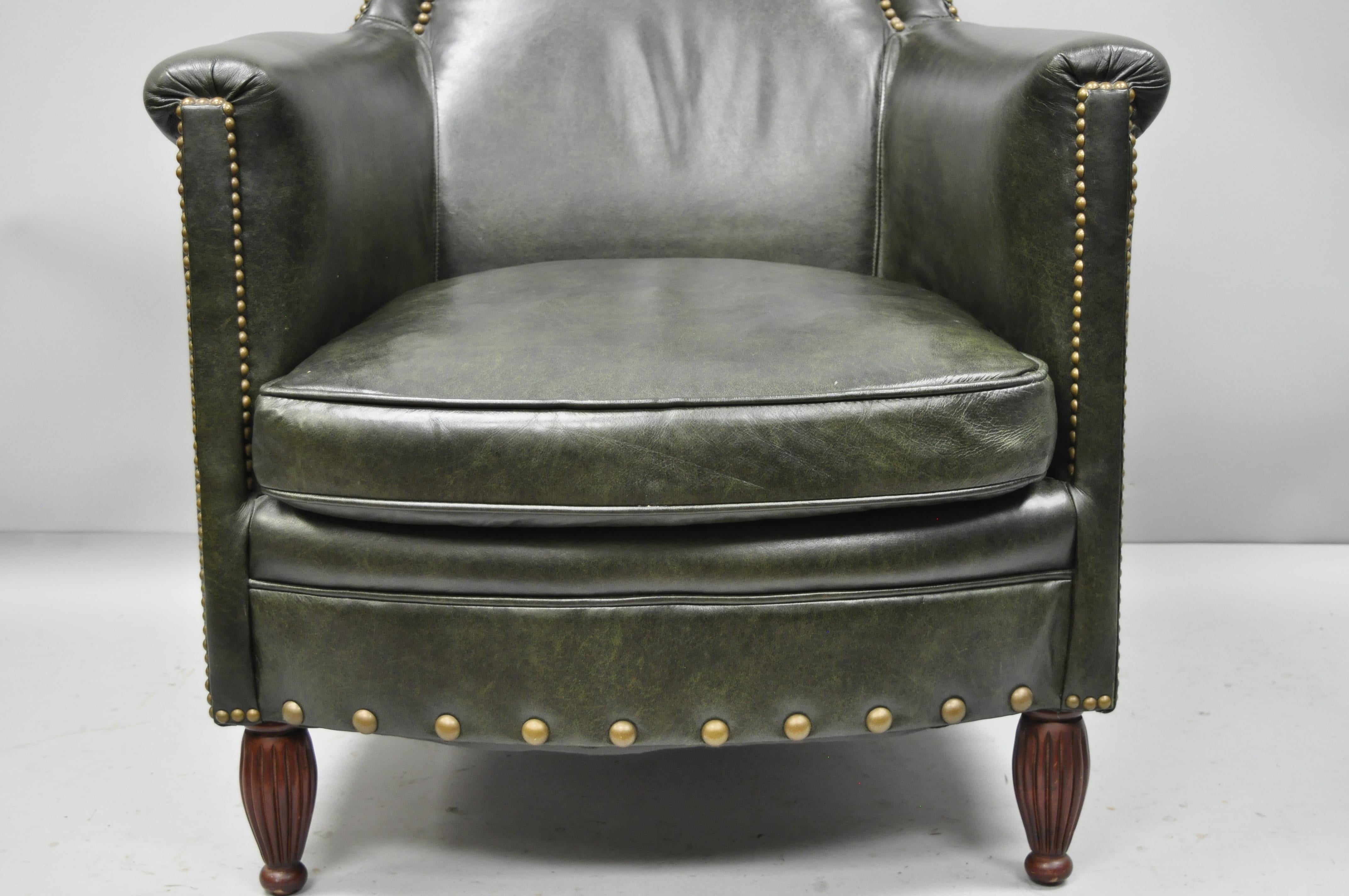 American Green Leather Lounge Club Chair Armchair and Ottoman by Bradington Young