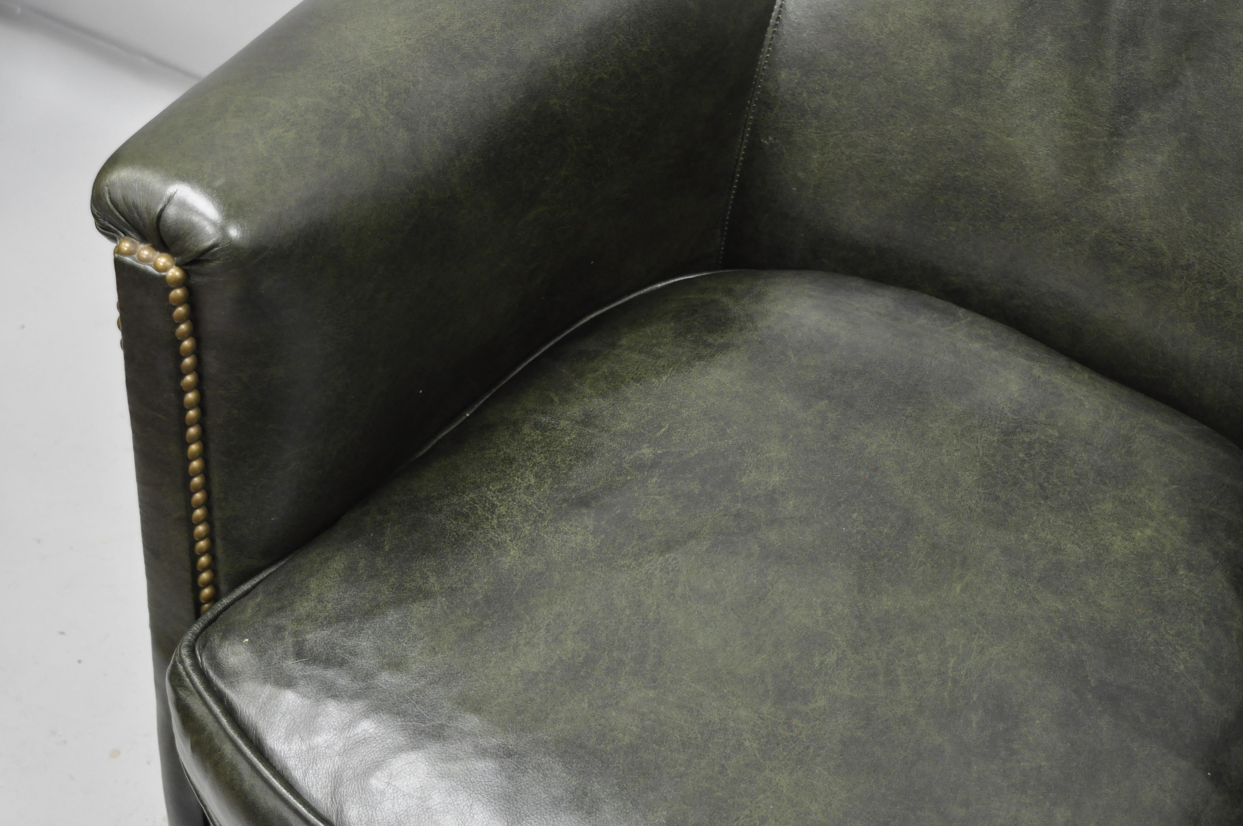 Green Leather Lounge Club Chair Armchair and Ottoman by Bradington Young In Good Condition In Philadelphia, PA