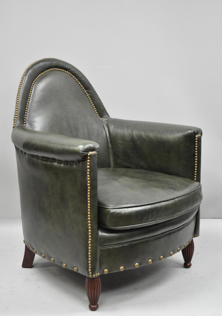 Green Leather Lounge Club Chair Armchair and Ottoman by Bradington