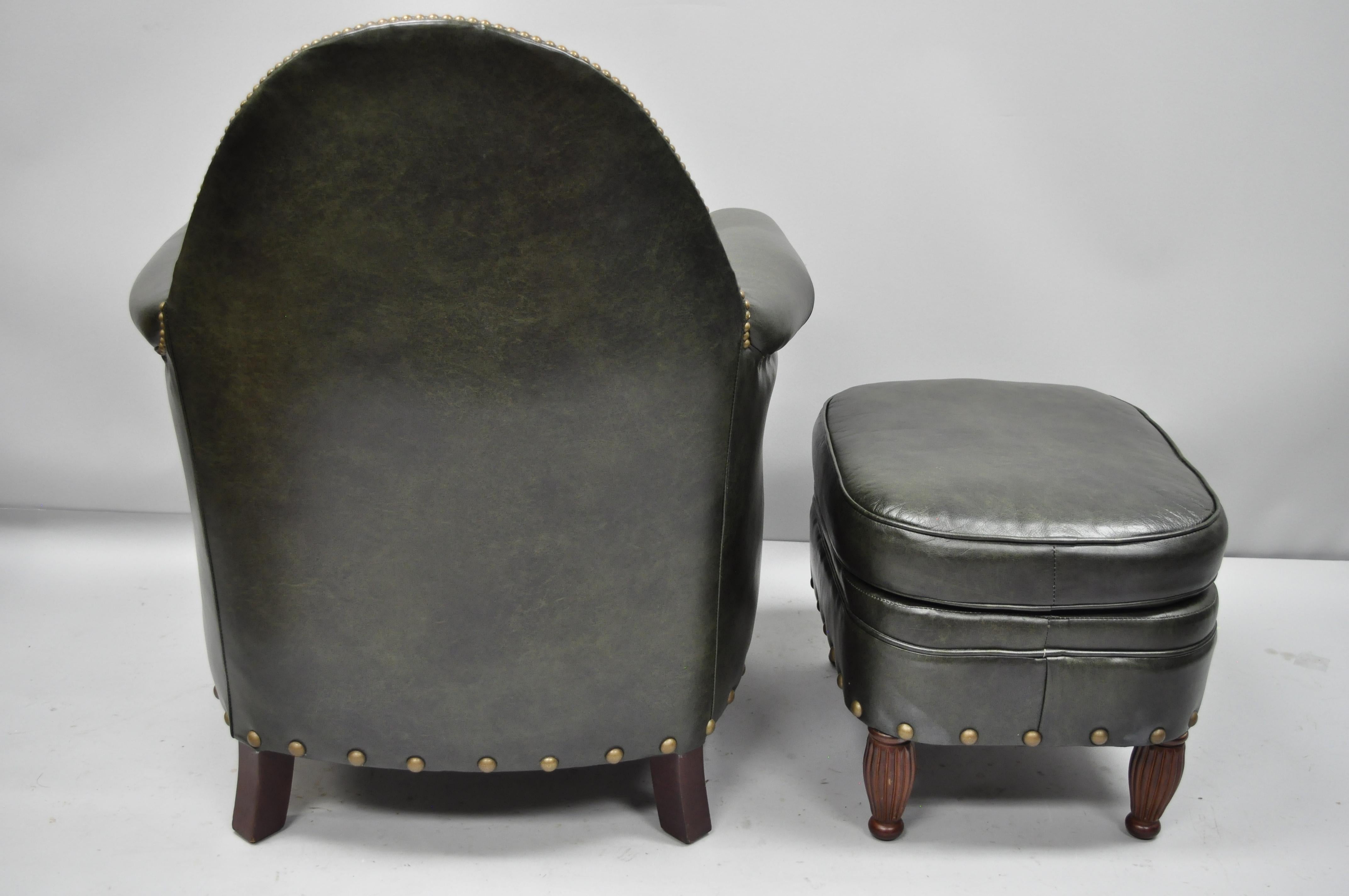 Green Leather Lounge Club Chair Armchair and Ottoman by Bradington Young 1