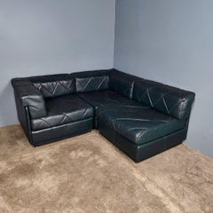 Green Leather Modular Corner Three Seater Sofa Mid Century Vintage Retro MCM
