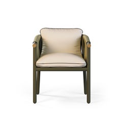 Modern Outdoor Dining Chair Upholstered in Green Leather