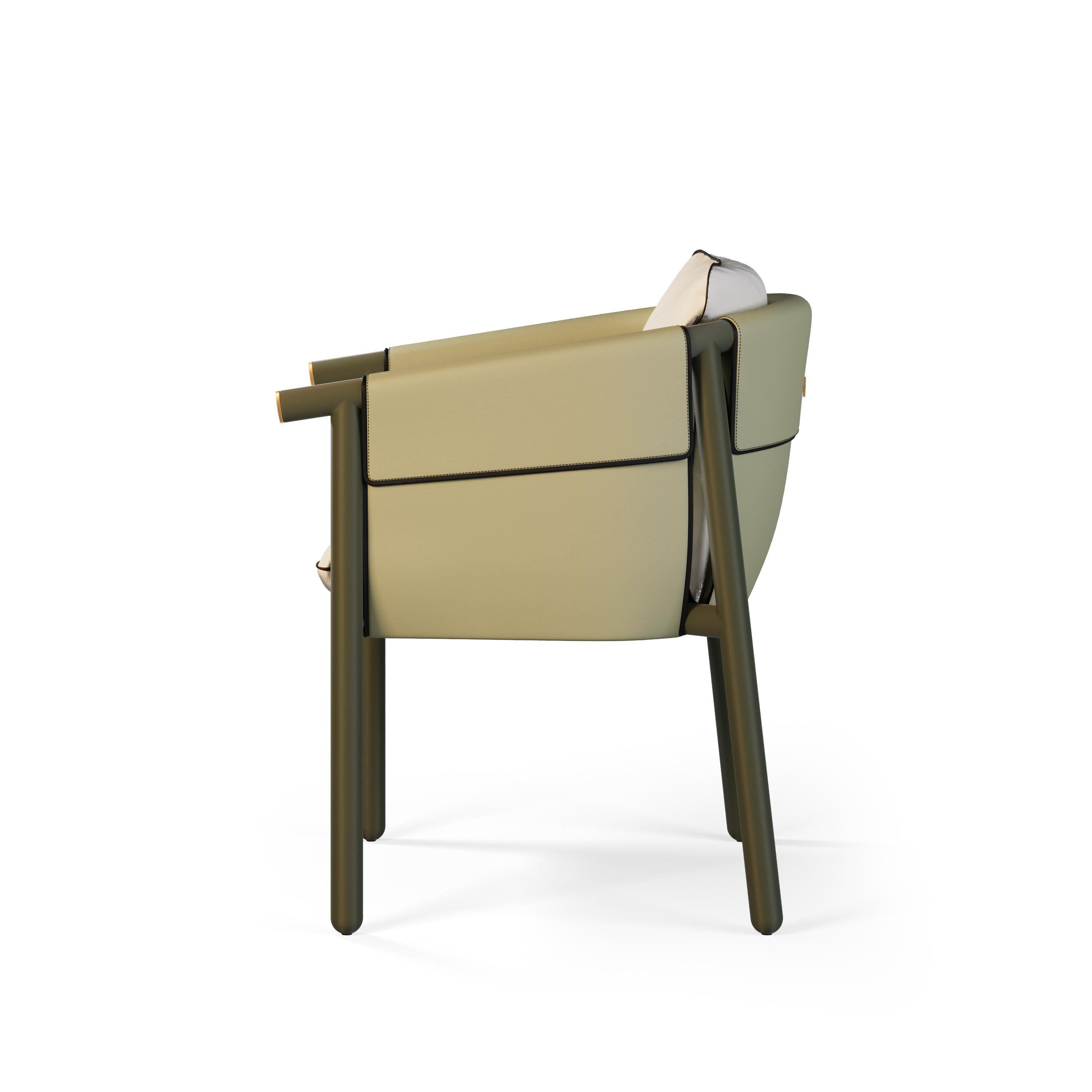 Silla de comedor moderna para exterior tapizada en piel verde Moderno en venta
