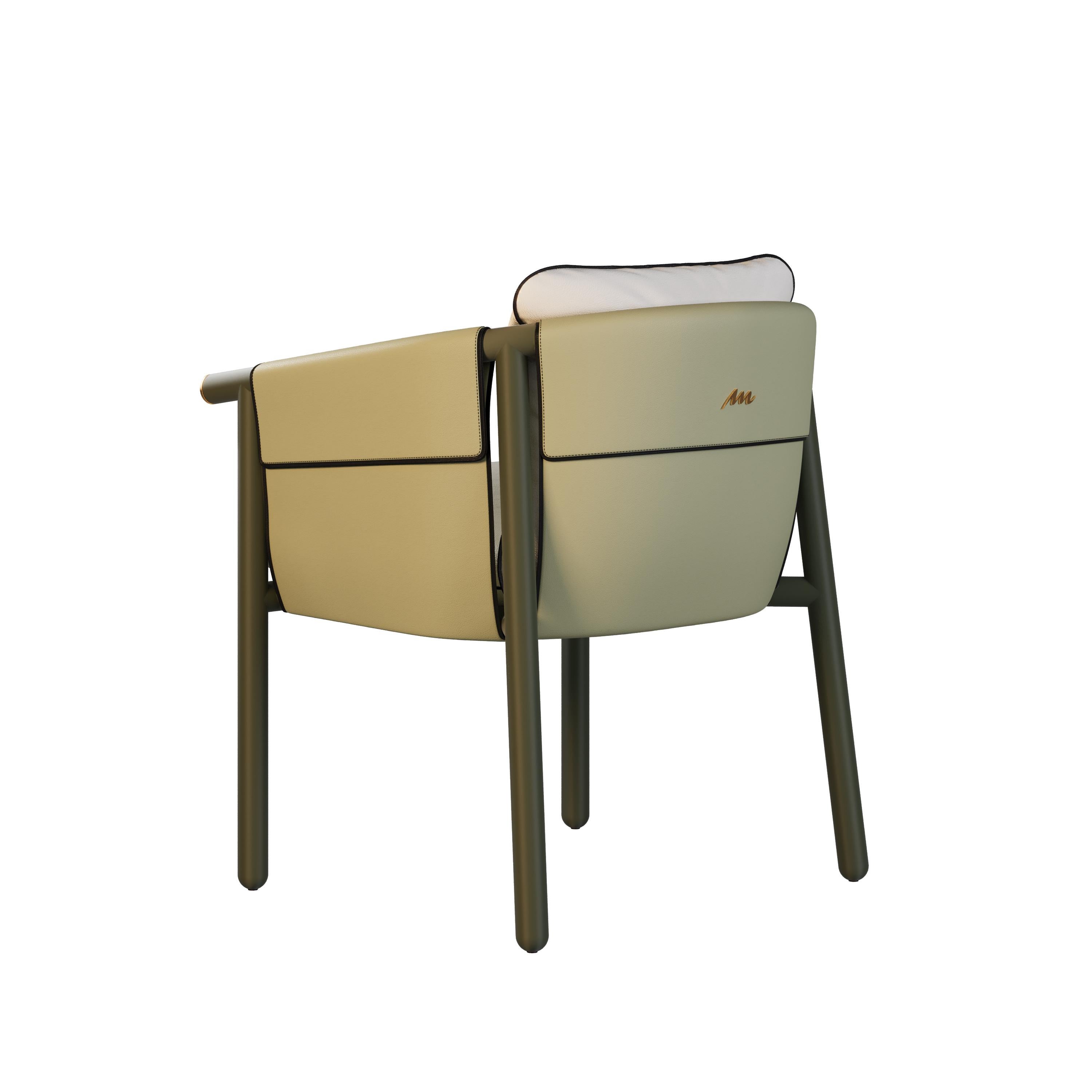 Silla de comedor moderna para exterior tapizada en piel verde Portugués en venta