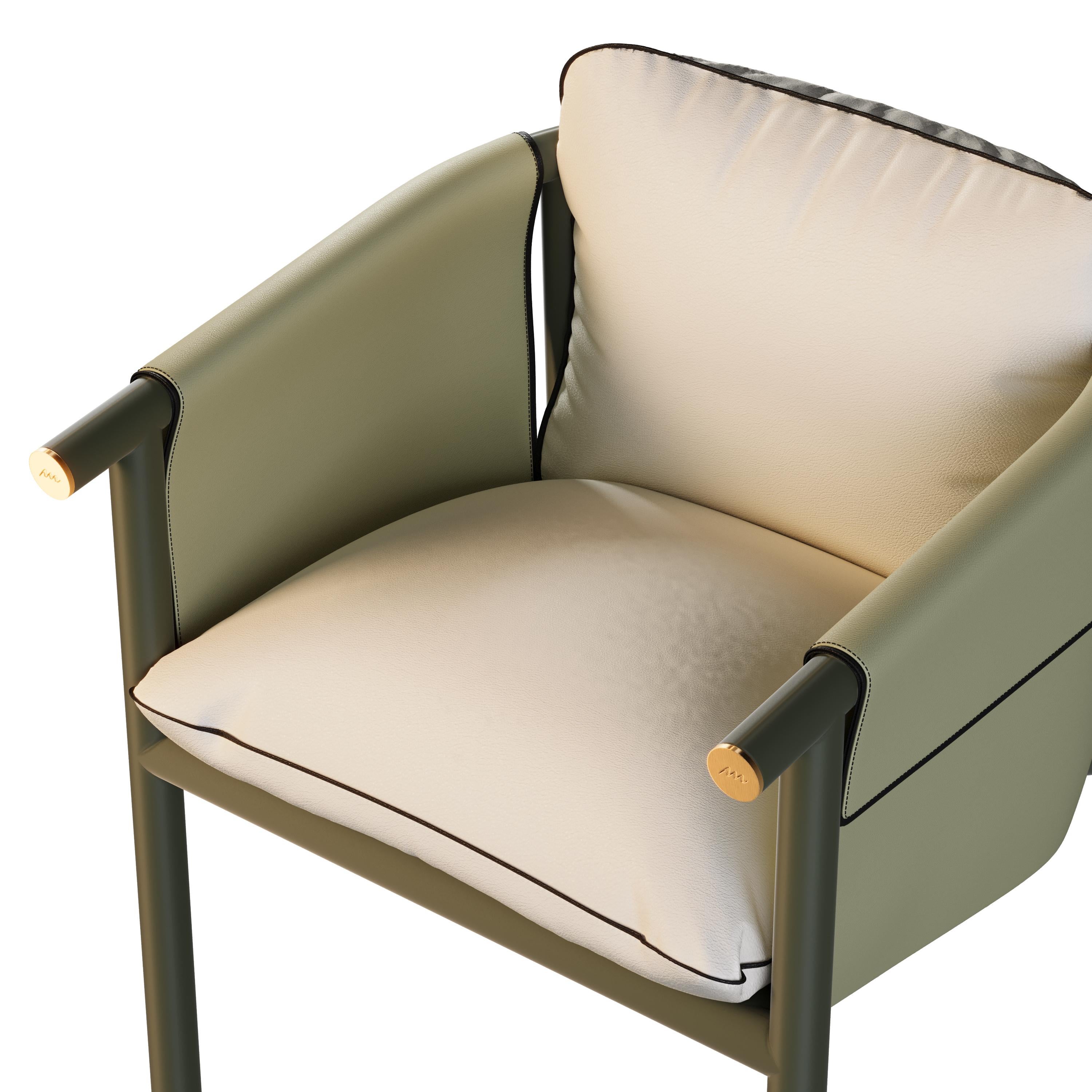Silla de comedor moderna para exterior tapizada en piel verde Siglo XXI y contemporáneo en venta