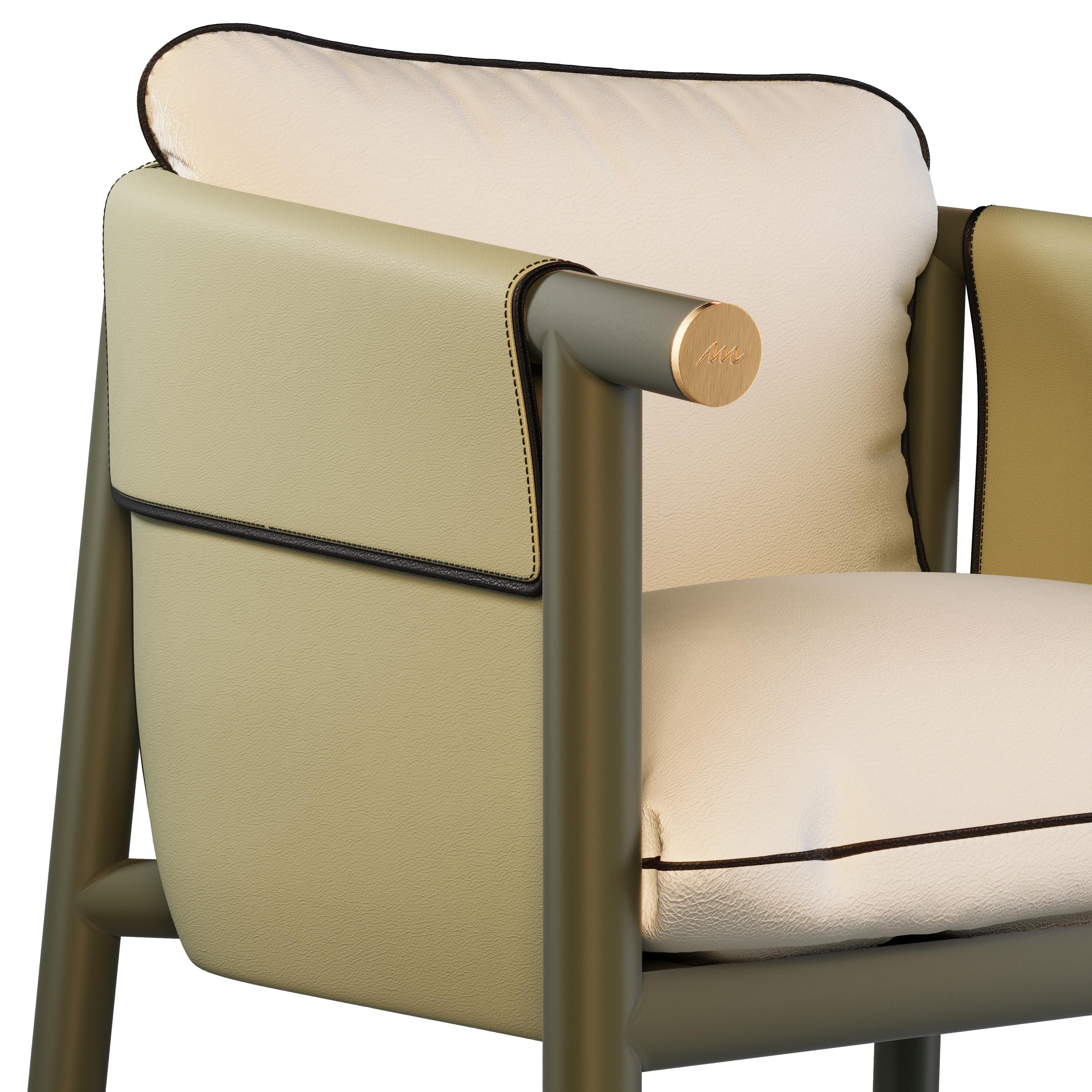 Silla de comedor moderna para exterior tapizada en piel verde Acero inoxidable en venta