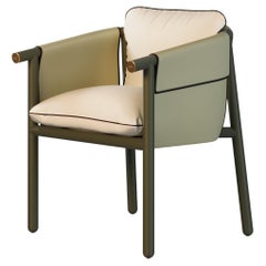 Silla de comedor moderna para exterior tapizada en piel verde