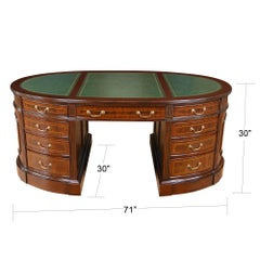 Green Leather Oval Partners Desk