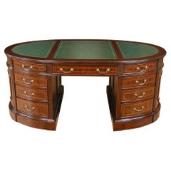 Green Leather Oval Partners Desk