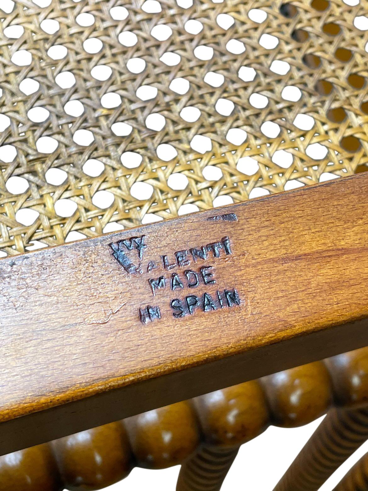 Spanish Green Leather Pair Signed Valenti Bobbin Chairs, Spain, Mid-Century
