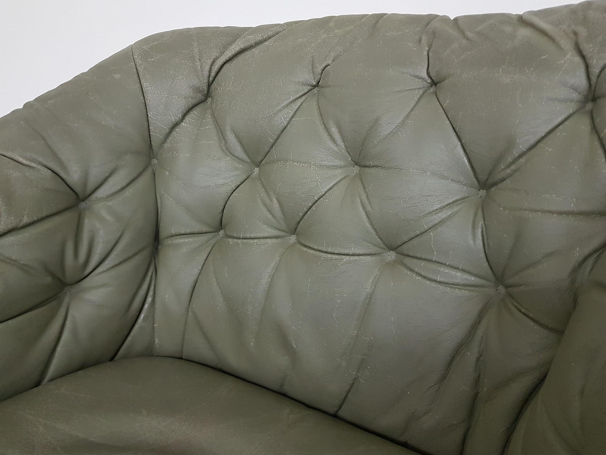 Green Leather Scandinavian Modern Lounge Chair by Göte Möbel, Sweden, 1970s 1