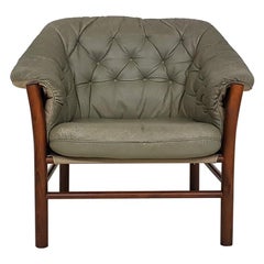 Green Leather Scandinavian Modern Lounge Chair by Göte Möbel, Sweden, 1970s