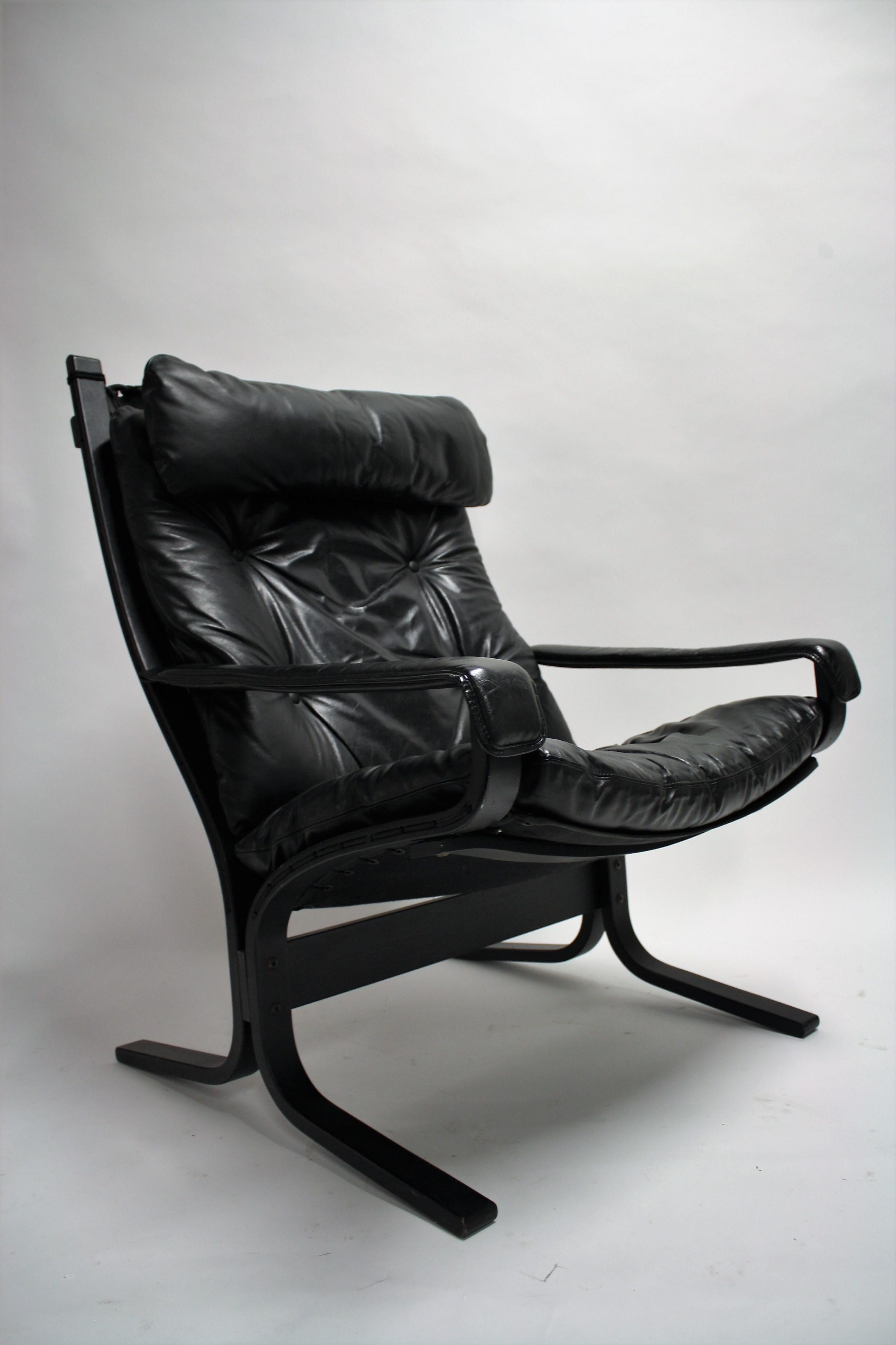 Mid-Century Modern black Leather Siesta Chair by Ingmar Relling for Westnofa, 1970s