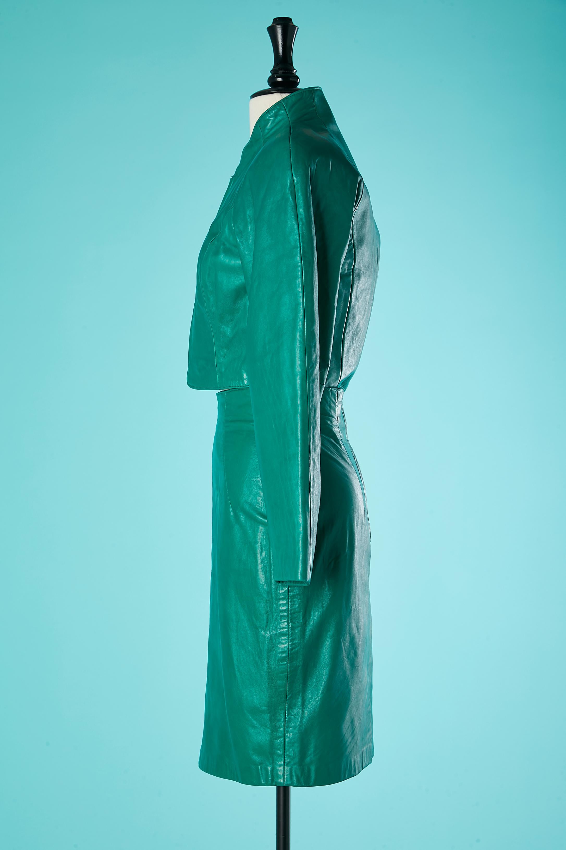 Women's Green leather skirt-suit Michael Hoban North Beach Leather  For Sale