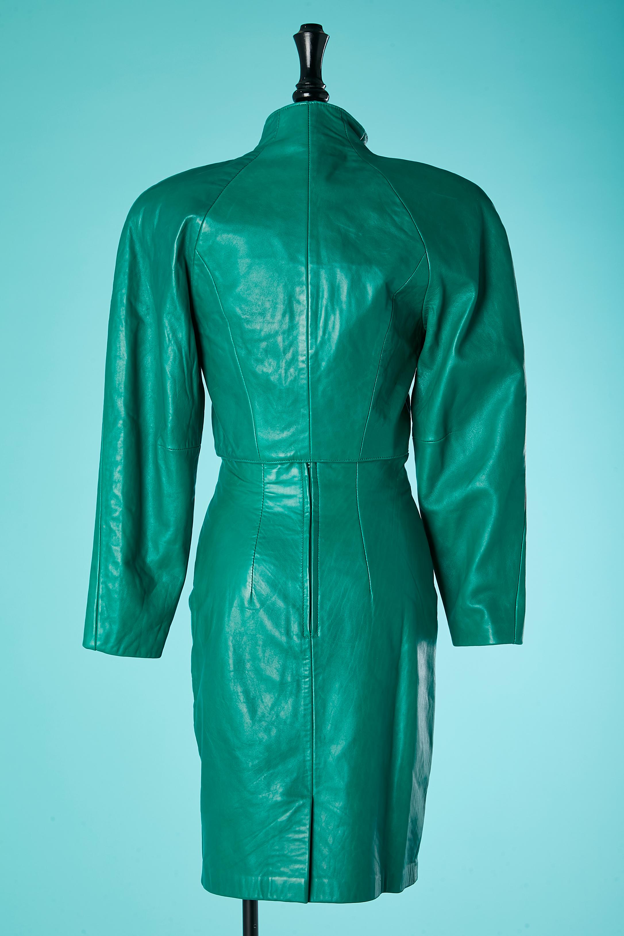 Green leather skirt-suit Michael Hoban North Beach Leather  For Sale 1