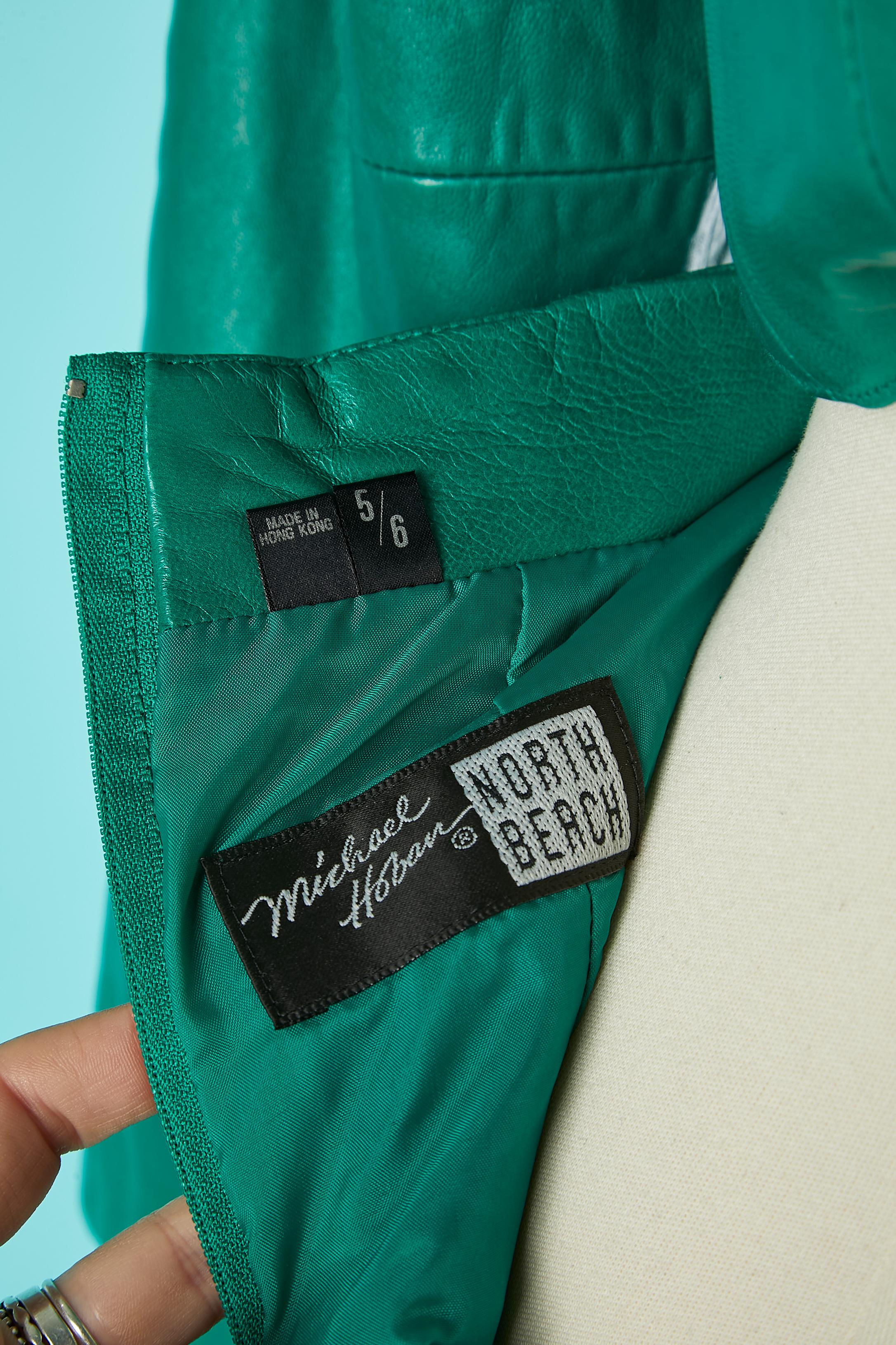 Green leather skirt-suit Michael Hoban North Beach Leather  For Sale 2