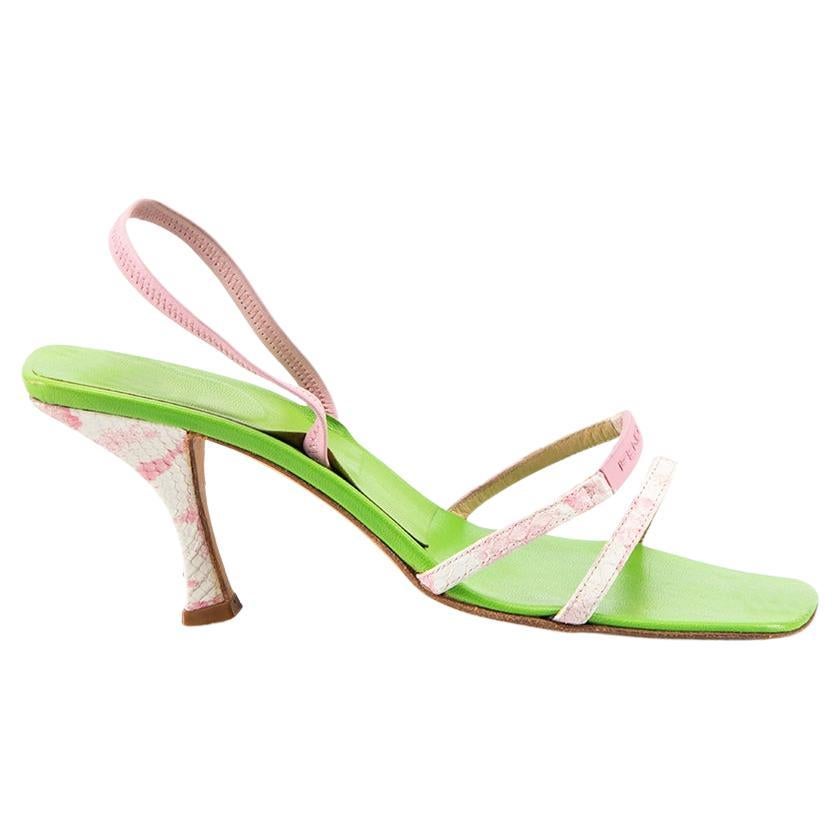 Green Leather Snakeskin Heeled Sandals Size IT 36.5 For Sale