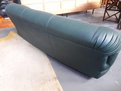 Green Leather Sofa, circa 1970, Italy