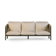 Outdoor-Sofa, gepolstert mit olivfarbenem Leder