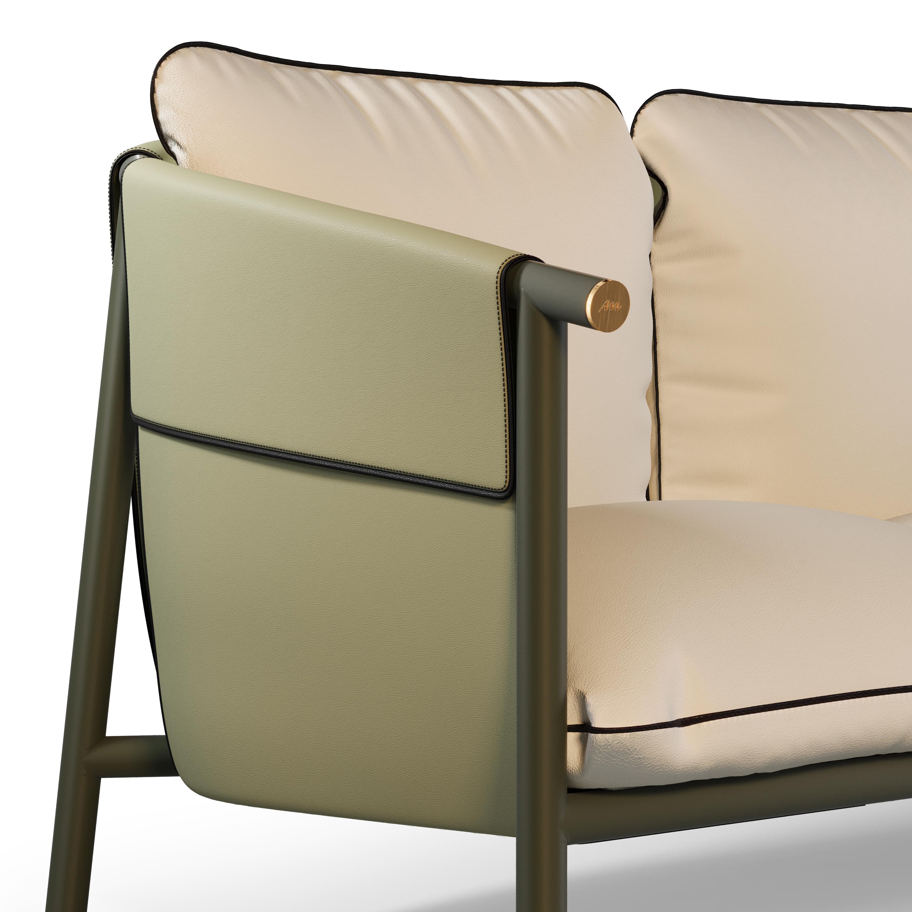 Acier inoxydable Sofa d'extérieur tapissé en cuir d'olivier en vente