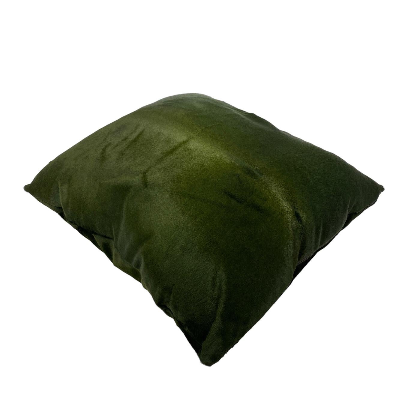 Machine-Made Green Leather Throw Pillow For Sale