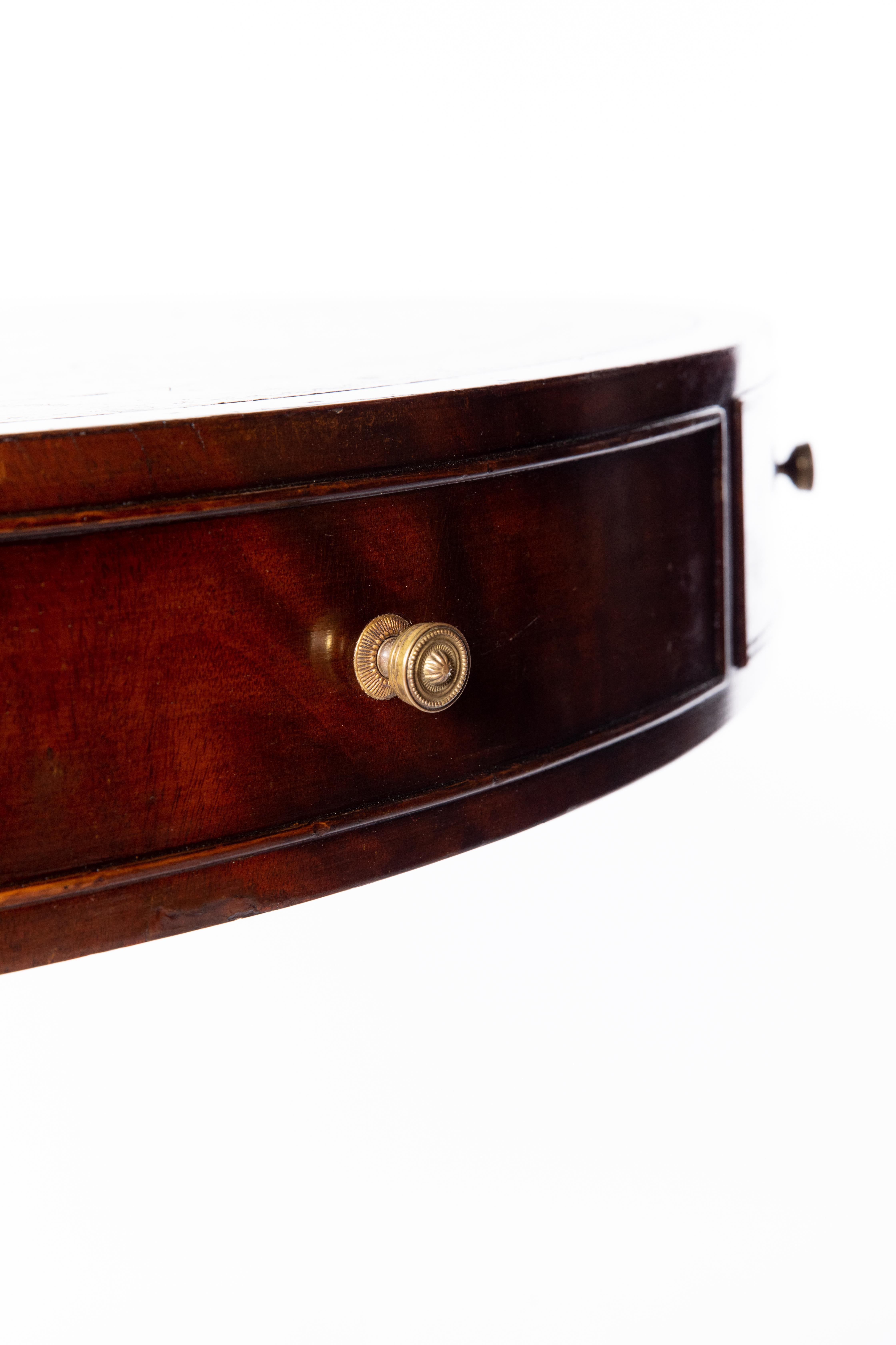 Regency Green Leather Top British Drum Table