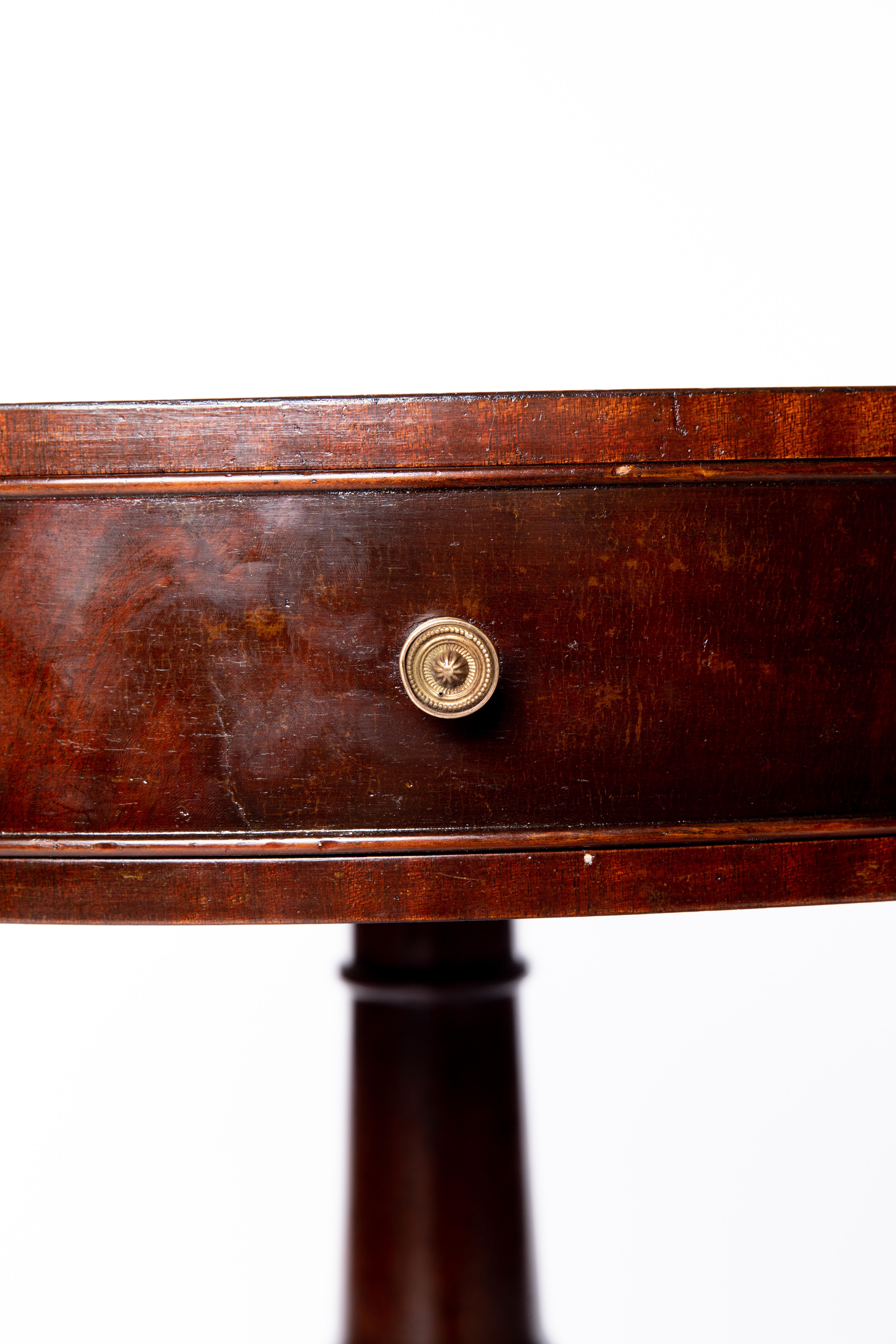 English Green Leather Top British Drum Table