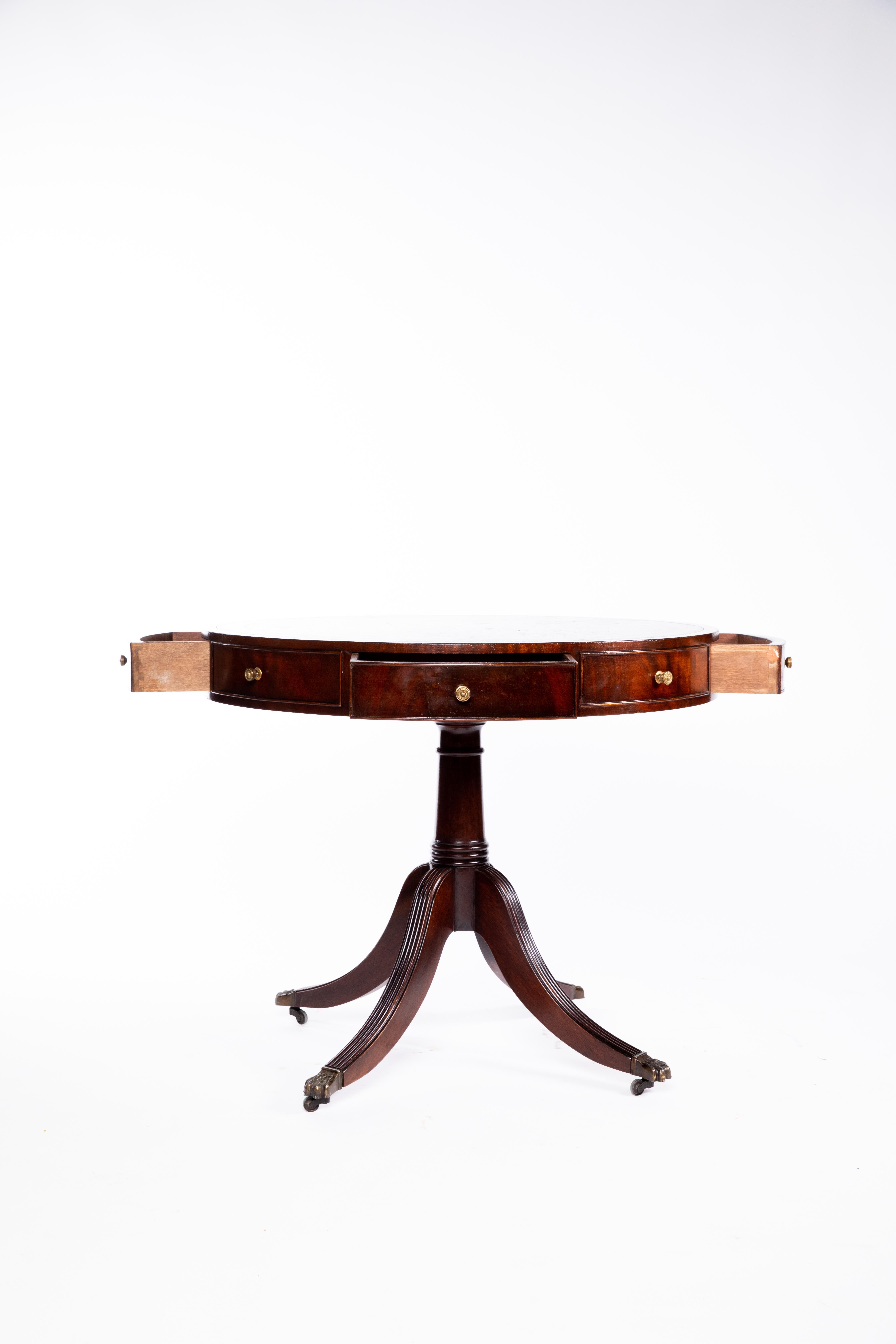 19th Century Green Leather Top British Drum Table