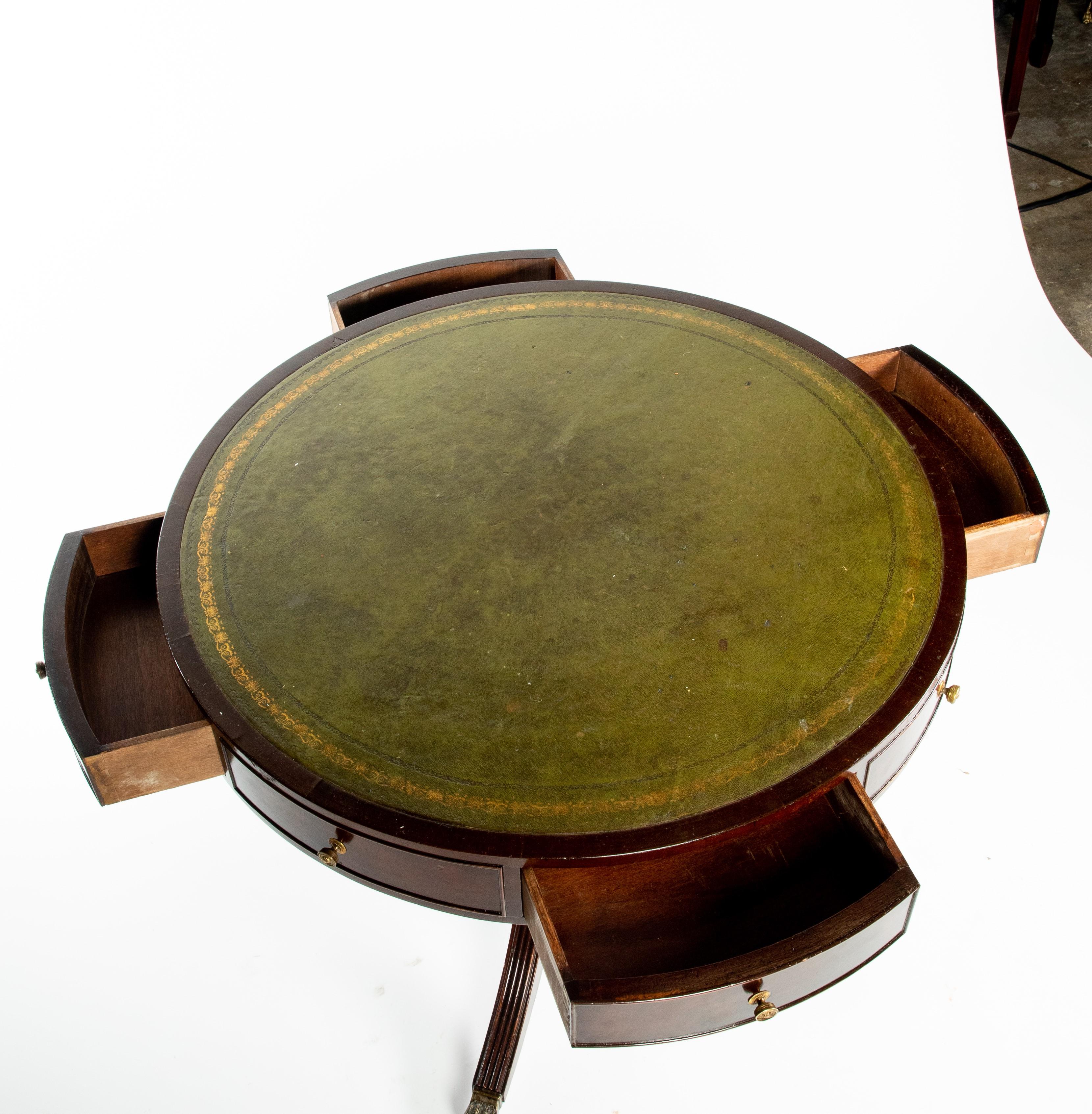 Green Leather Top British Drum Table 1