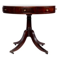 Green Leather Top British Drum Table